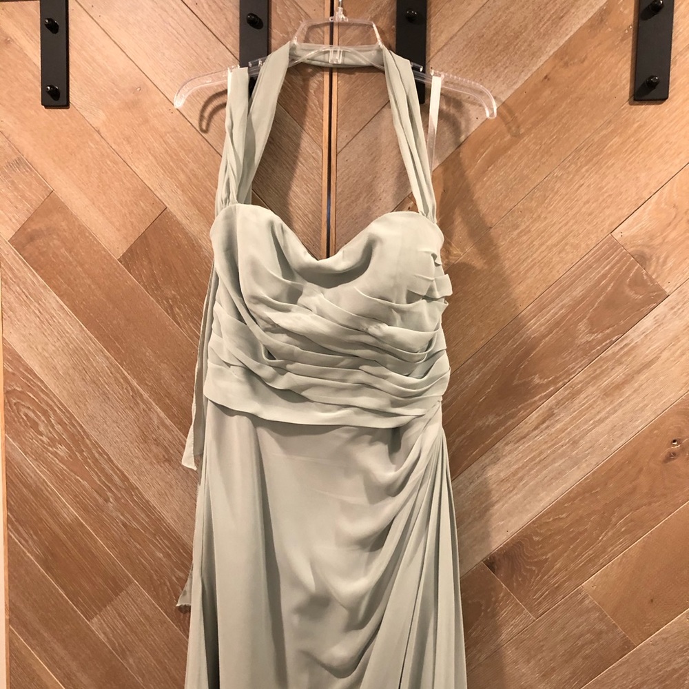 Bill Levkoff Halter Maxi Bridesmaid Dress - Light Sage - 14